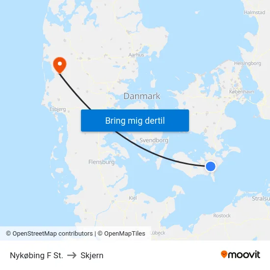 Nykøbing F St. to Skjern map