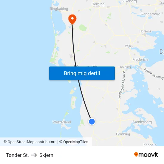 Tønder St. to Skjern map