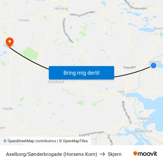 Axelborg/Sønderbrogade (Horsens Kom) to Skjern map