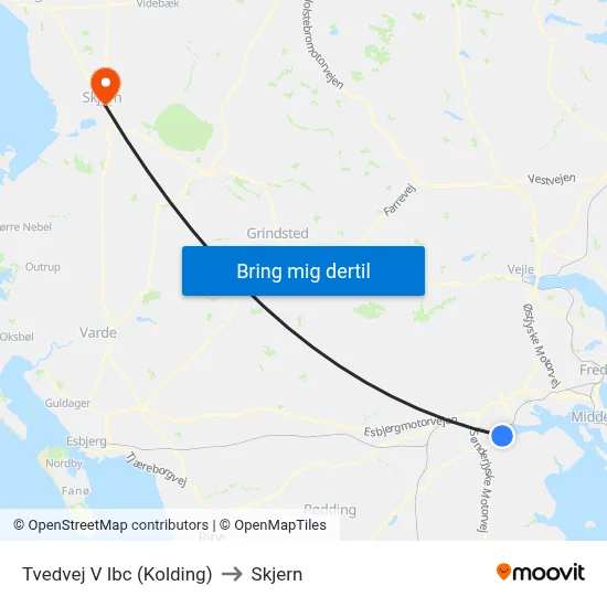 Tvedvej V Ibc (Kolding) to Skjern map