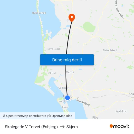 Skolegade V Torvet (Esbjerg) to Skjern map