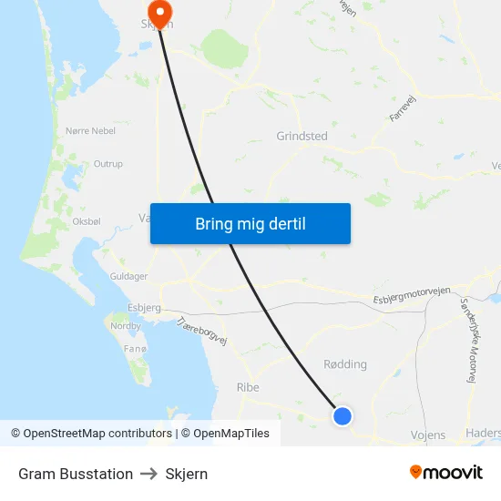 Gram Busstation to Skjern map