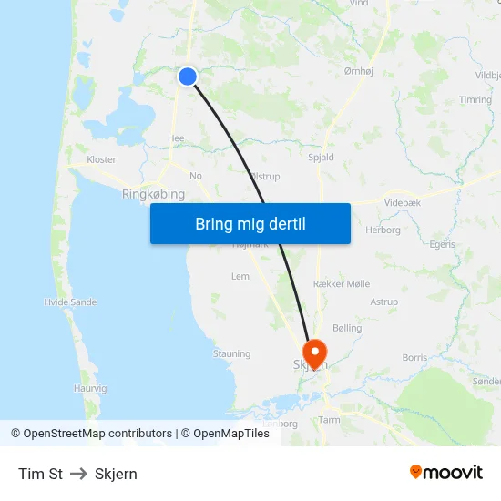Tim St to Skjern map