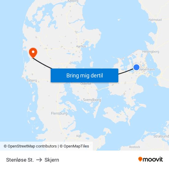 Stenløse St. to Skjern map