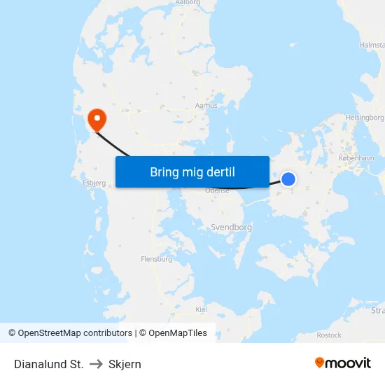 Dianalund St. to Skjern map