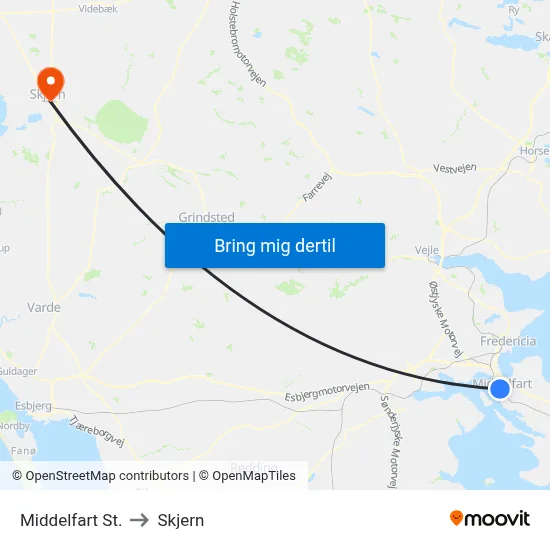 Middelfart St. to Skjern map