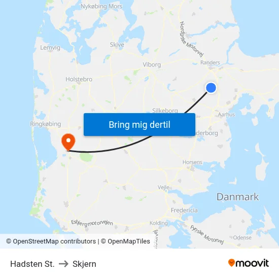 Hadsten St. to Skjern map