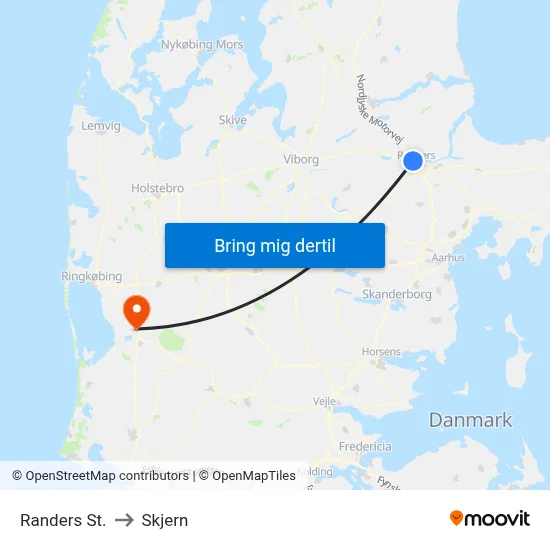 Randers St. to Skjern map