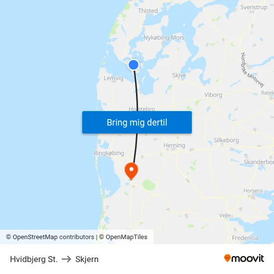 Hvidbjerg St. to Skjern map