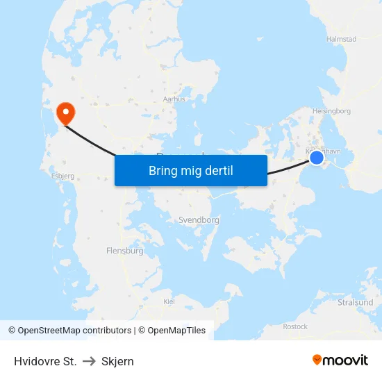 Hvidovre St. to Skjern map