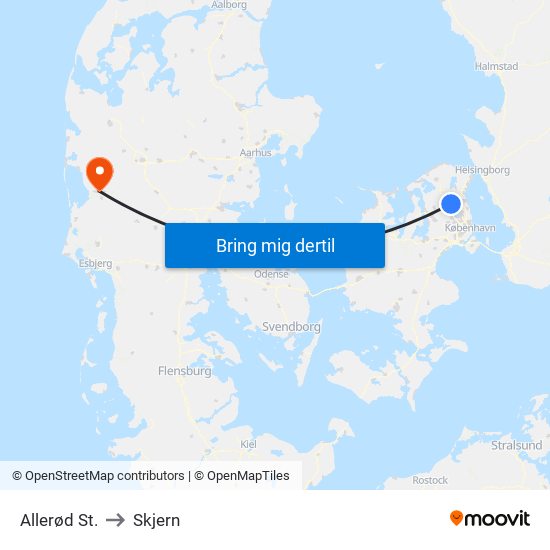 Allerød St. to Skjern map