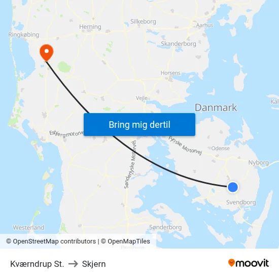 Kværndrup St. to Skjern map