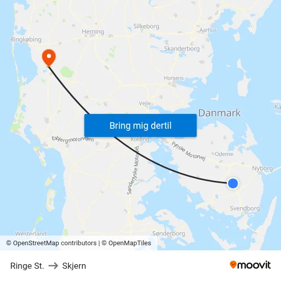 Ringe St. to Skjern map