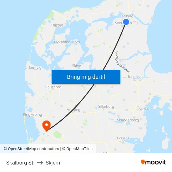 Skalborg St. to Skjern map