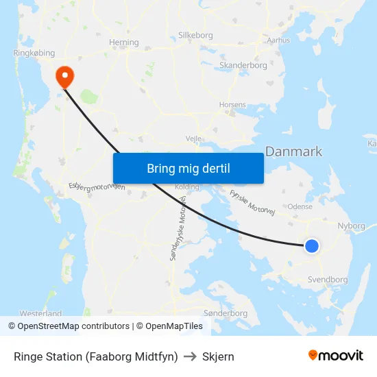 Ringe Station (Faaborg Midtfyn) to Skjern map