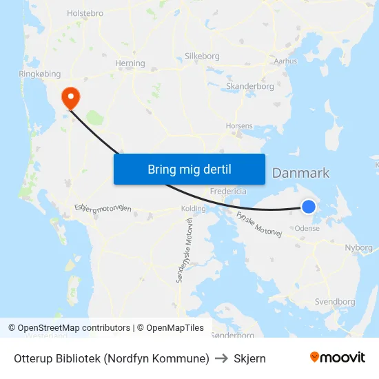 Otterup Bibliotek (Nordfyn Kommune) to Skjern map