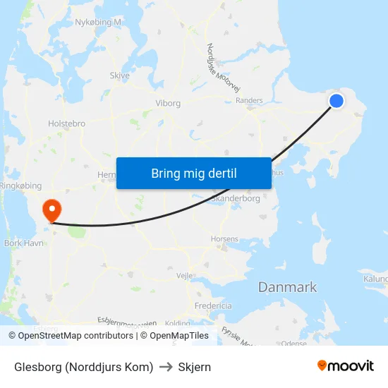 Glesborg (Norddjurs Kom) to Skjern map