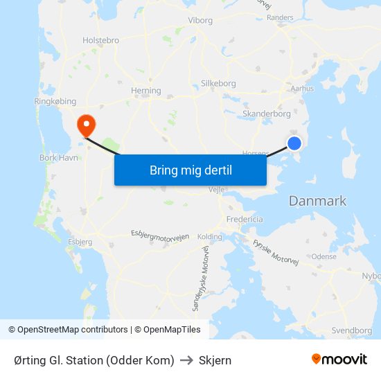 Ørting Gl. Station (Odder Kom) to Skjern map