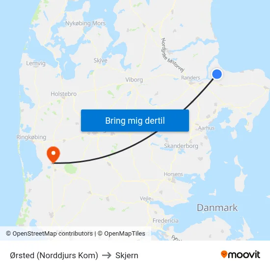 Ørsted (Norddjurs Kom) to Skjern map