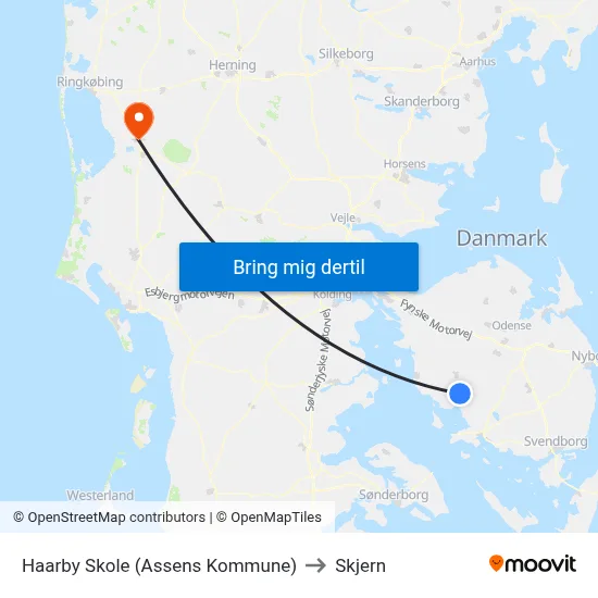 Haarby Skole (Assens Kommune) to Skjern map