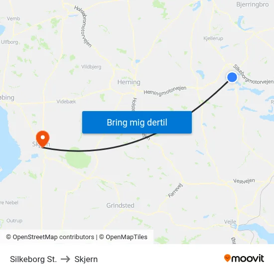 Silkeborg St. to Skjern map