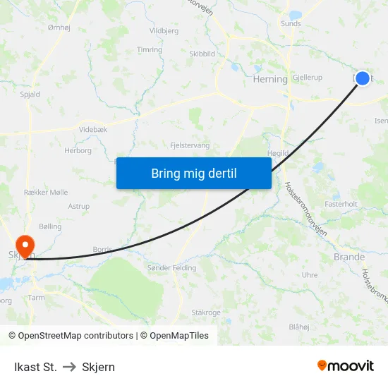 Ikast St. to Skjern map