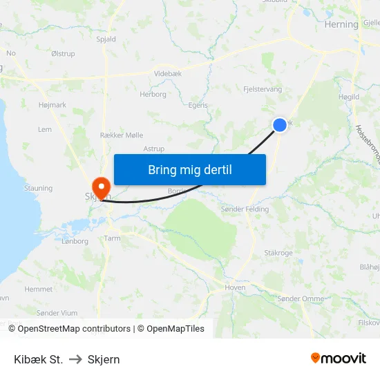 Kibæk St. to Skjern map