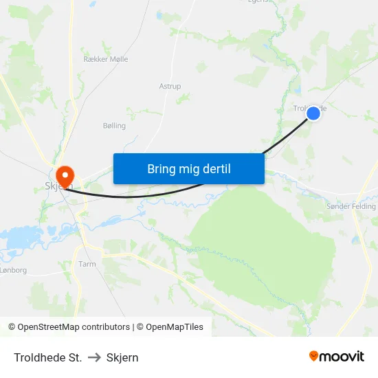 Troldhede St. to Skjern map