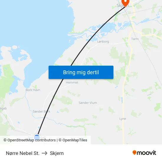 Nørre Nebel St. to Skjern map