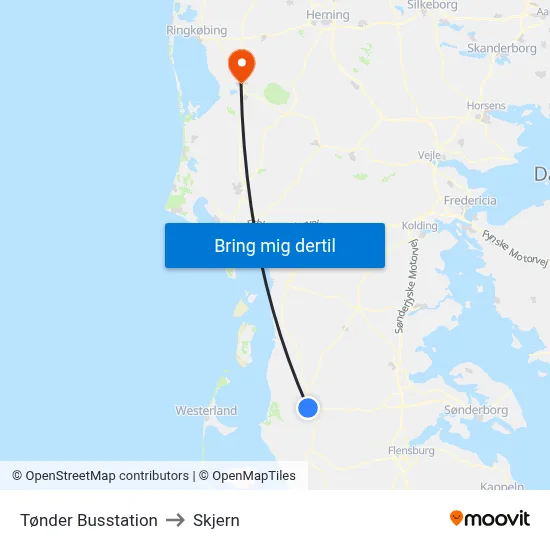 Tønder Busstation to Skjern map