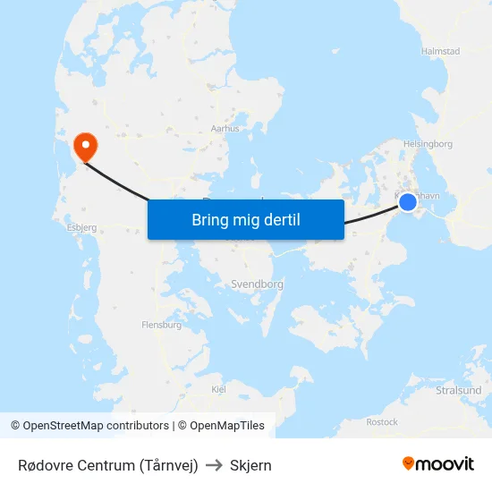 Rødovre Centrum (Tårnvej) to Skjern map