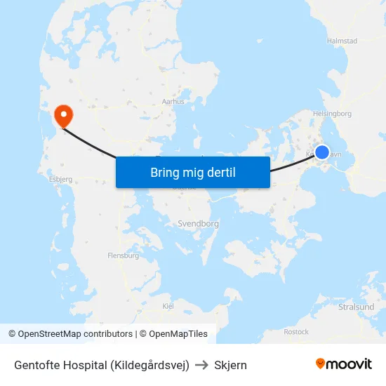 Gentofte Hospital (Kildegårdsvej) to Skjern map