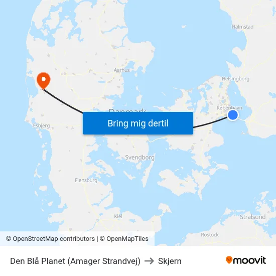 Den Blå Planet (Amager Strandvej) to Skjern map