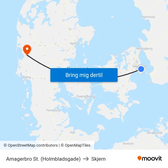 Amagerbro St. (Holmbladsgade) to Skjern map