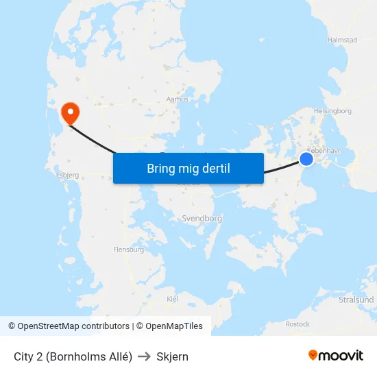 City 2 (Bornholms Allé) to Skjern map