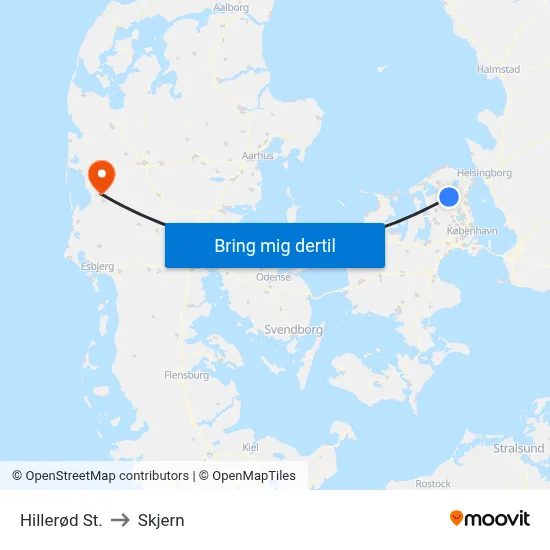 Hillerød St. to Skjern map