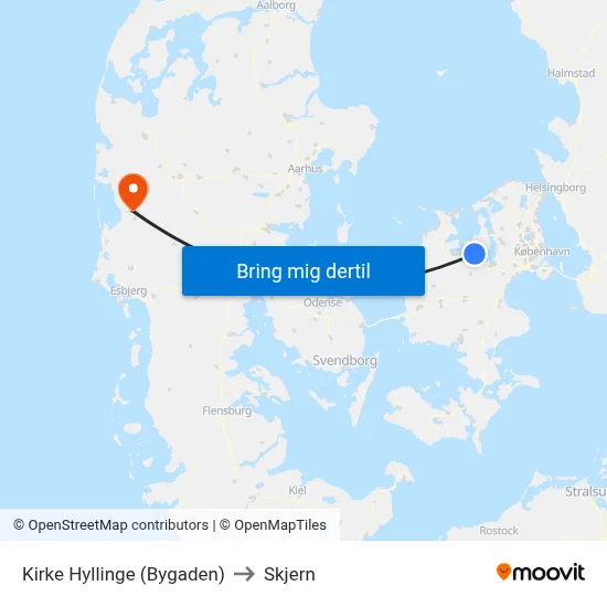 Kirke Hyllinge (Bygaden) to Skjern map