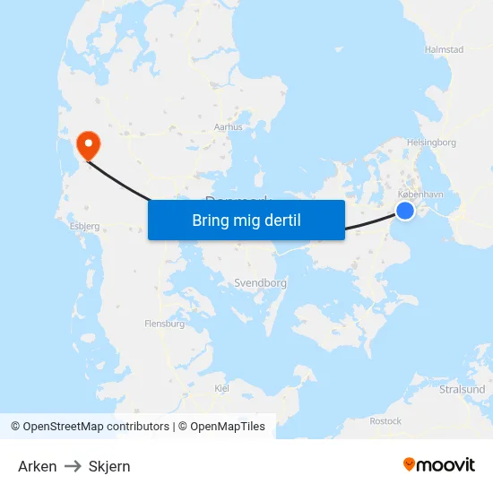 Arken to Skjern map