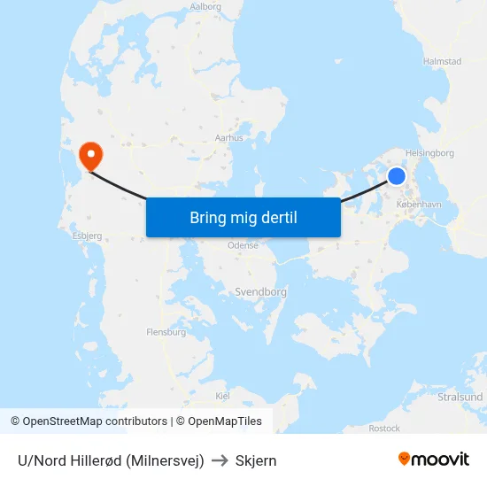 U/Nord Hillerød (Milnersvej) to Skjern map