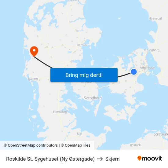 Roskilde St. Sygehuset (Ny Østergade) to Skjern map