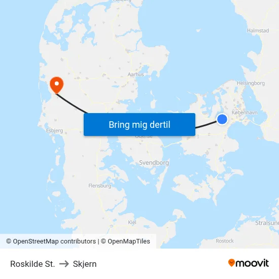Roskilde St. to Skjern map
