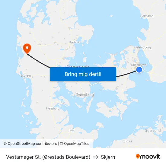 Vestamager St. (Ørestads Boulevard) to Skjern map