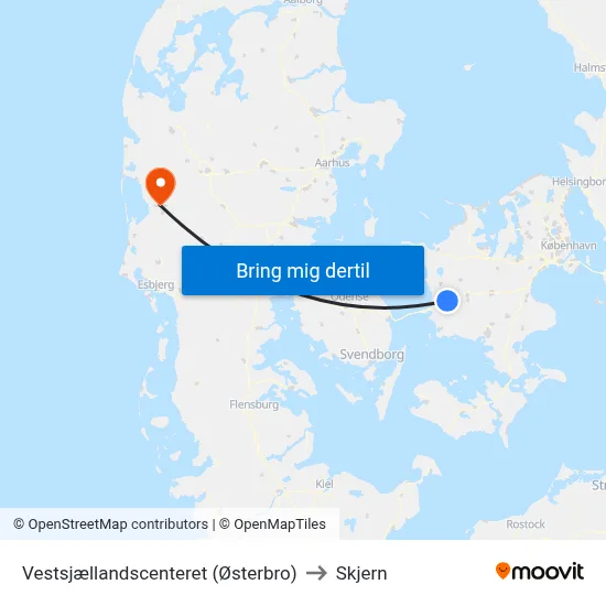 Vestsjællandscenteret (Østerbro) to Skjern map