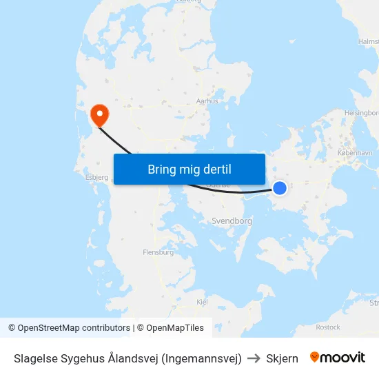 Slagelse Sygehus Ålandsvej (Ingemannsvej) to Skjern map