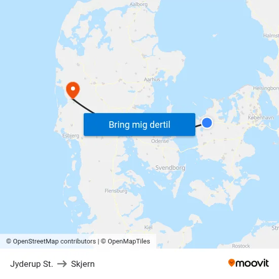 Jyderup St. to Skjern map
