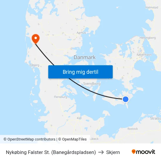 Nykøbing Falster St. (Banegårdspladsen) to Skjern map