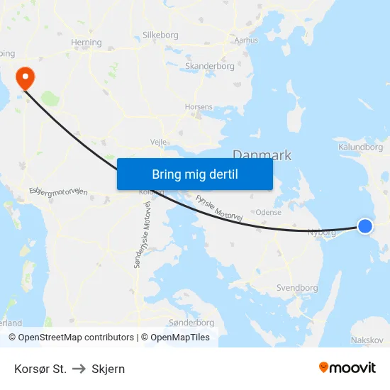 Korsør St. to Skjern map