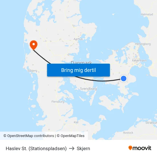 Haslev St. (Stationspladsen) to Skjern map