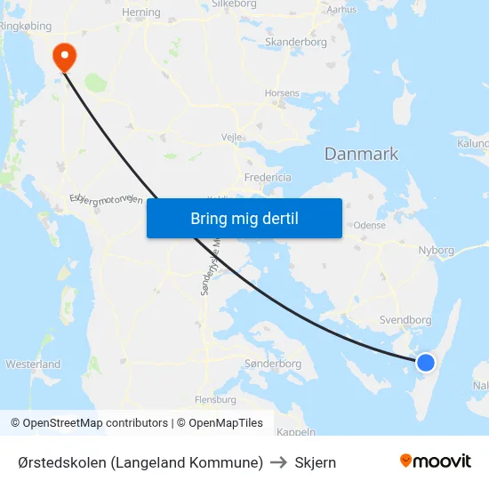 Ørstedskolen (Langeland Kommune) to Skjern map