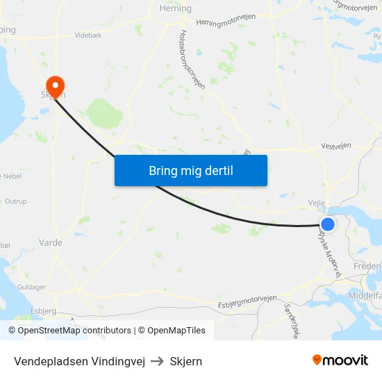 Vendepladsen Vindingvej (Vejle) to Skjern map